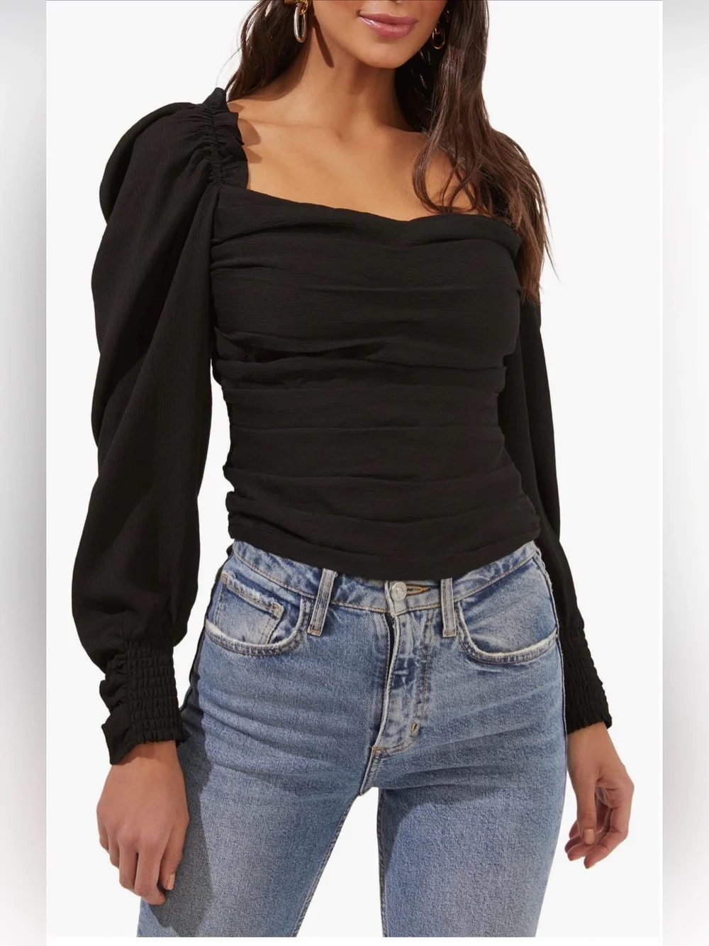 ASTR the Label Square Neck Puff Sleeve Top: SMALL